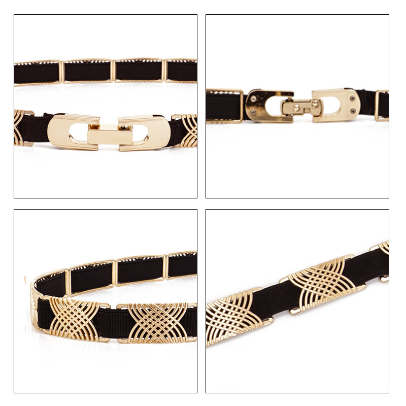 Curele de lux din țesătură metalică elastică pentru o rochie cu linii geometrice la modă înaltă centură pentru femeie Punk Ceinture curea elegantă pentru femei