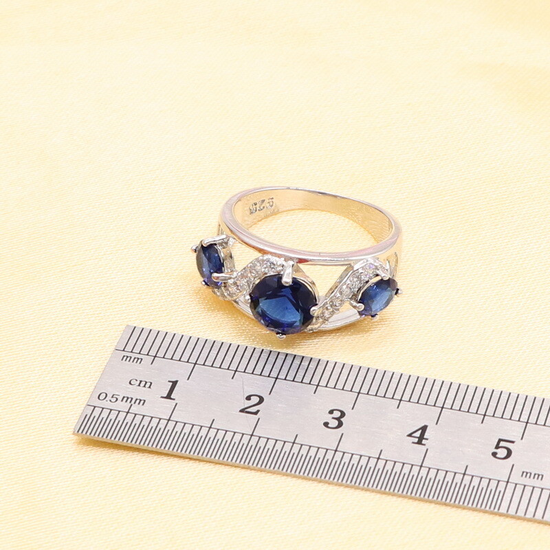 XUTAAYI sidabro spalvos vestuvinių papuošalų rinkiniai moterims gėlių formos mėlynos cirkonio apyrankės auskarai karoliai pakabukas žiedas dovanų dėžutė