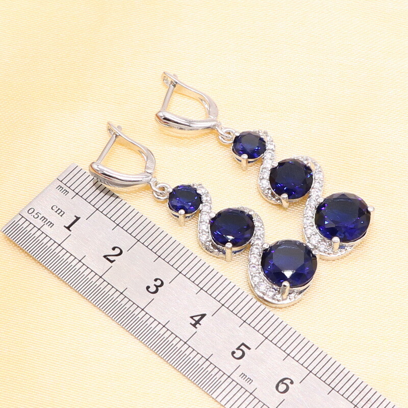 XUTAAYI sidabro spalvos vestuvinių papuošalų rinkiniai moterims gėlių formos mėlynos cirkonio apyrankės auskarai karoliai pakabukas žiedas dovanų dėžutė