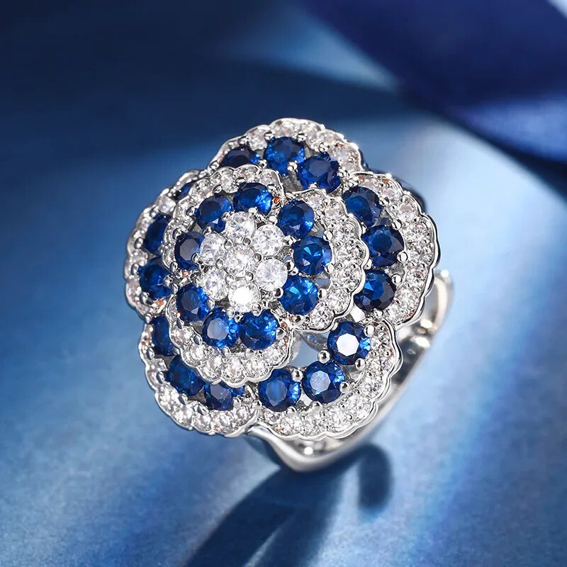 S'rΦθινόπωρο και Χειμώνας Νέο Γυναικείο Σετ με Χάλκινο Πάτωμα Επιχρυσωμένο Προσομοιωμένο Μπλε Σπινέλ Τριαντάφυλλο Ελαφρύ πολυτελές σετ