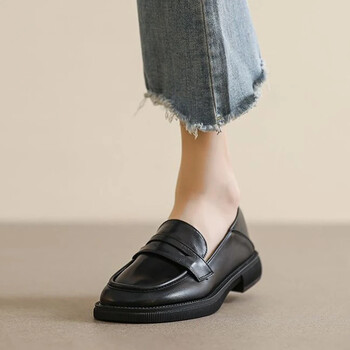 Μαύρα δερμάτινα γυναικεία loafers slip on γυναικεία παπούτσια 2024 Άνοιξη βρετανικά casual flats Γυναικεία παπούτσια με χαμηλό τακούνι Mary Janes