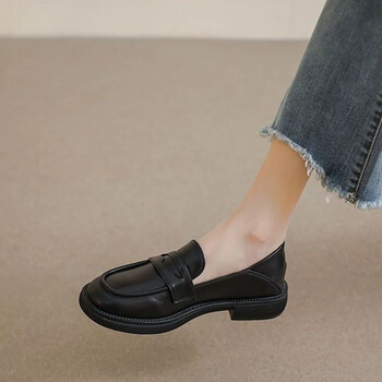 Μαύρα δερμάτινα γυναικεία loafers slip on γυναικεία παπούτσια 2024 Άνοιξη βρετανικά casual flats Γυναικεία παπούτσια με χαμηλό τακούνι Mary Janes