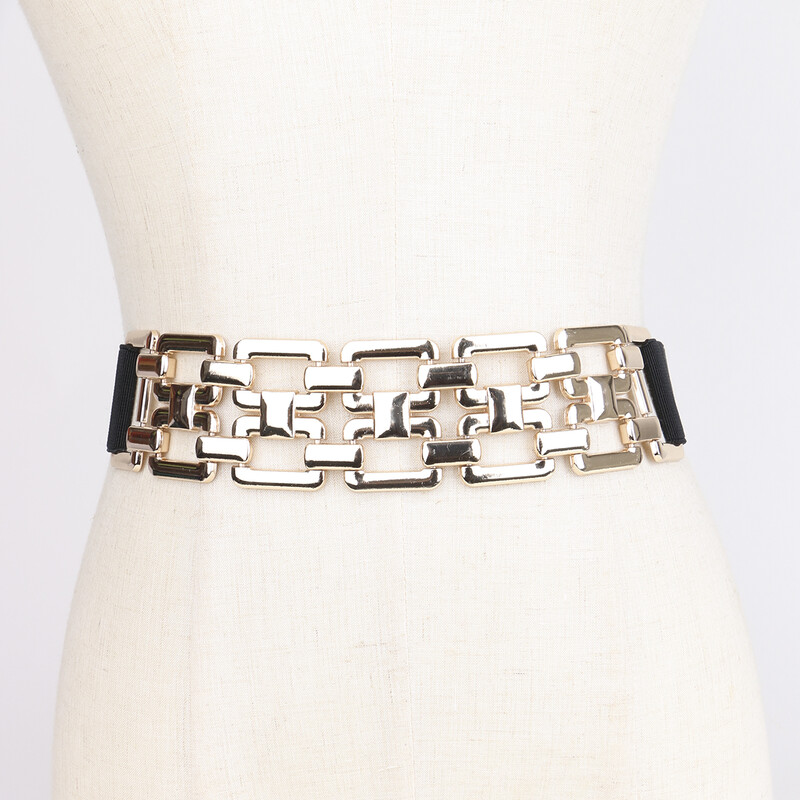Cataramă cu lanț de aur Curele elastice decorative pentru femei Cataramă cu cusături elastice negre pentru cămașă de rochie Accesorii în talie Moda