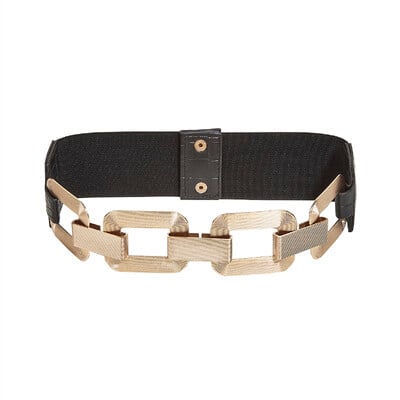 Női arany négyzet alakú fém elasztikus lánccsat öv, alkalmi vintage derékpánt, díszítő öv nőknek kabátban