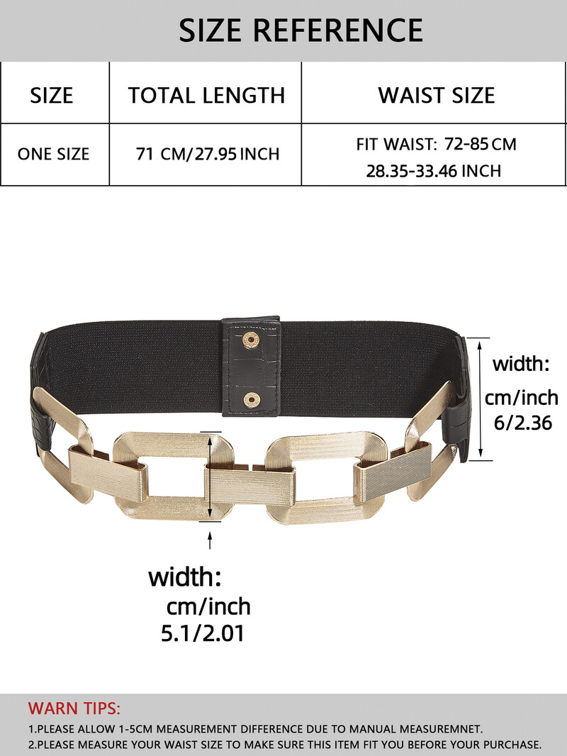 Női arany négyzet alakú fém elasztikus lánccsat öv, alkalmi vintage derékpánt, díszítő öv nőknek kabátban