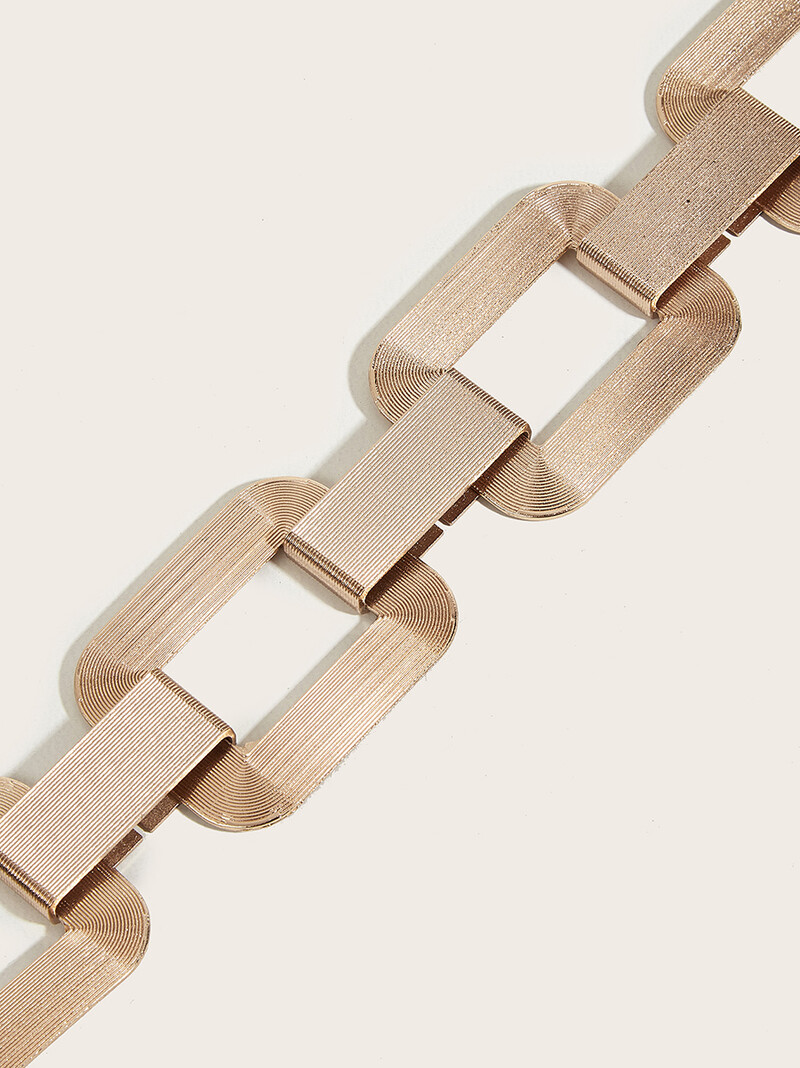 Női arany négyzet alakú fém elasztikus lánccsat öv, alkalmi vintage derékpánt, díszítő öv nőknek kabátban