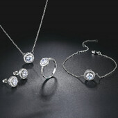 4 vnt. vestuvinių sužadėtuvių papuošalų rinkinys moterims Prabangus skaidrus krištolo balto aukso spalvos CZ Forever Love Jewellry S434 Nuostabi kaina