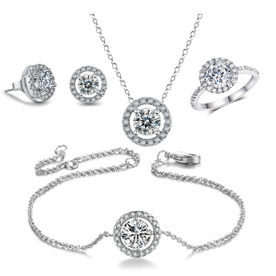 4 vnt. vestuvinių sužadėtuvių papuošalų rinkinys moterims Prabangus skaidrus krištolo balto aukso spalvos CZ Forever Love Jewellry S434 Nuostabi kaina