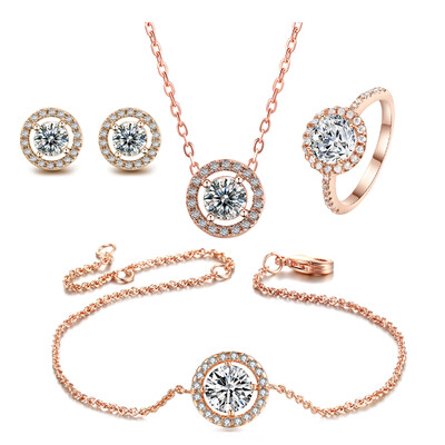 4 vnt. vestuvinių sužadėtuvių papuošalų rinkinys moterims Prabangus skaidrus krištolo balto aukso spalvos CZ Forever Love Jewellry S434 Nuostabi kaina