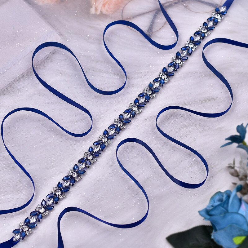 Elegáns strassz öv esküvői szárnyhoz Gyönyörű esküvői kiegészítők kézzel készített kristályból és gyöngyházból ezüst sötétkék S16