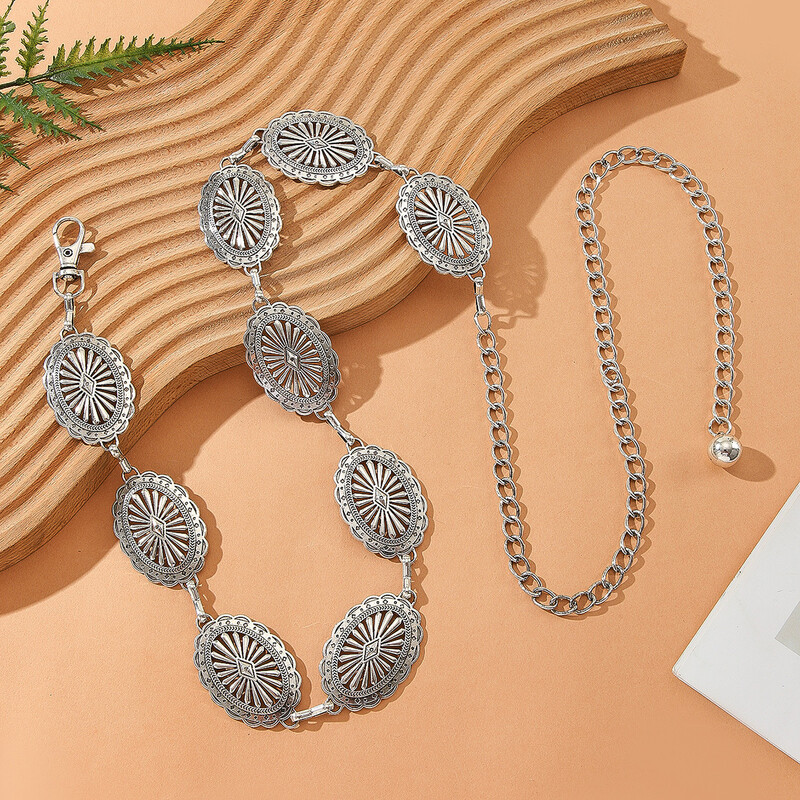 Boho stilski metalni remen s lancem Western Country Cowgirl pojasevi Podesivi metalni pojas s lančićem oko struka za žene