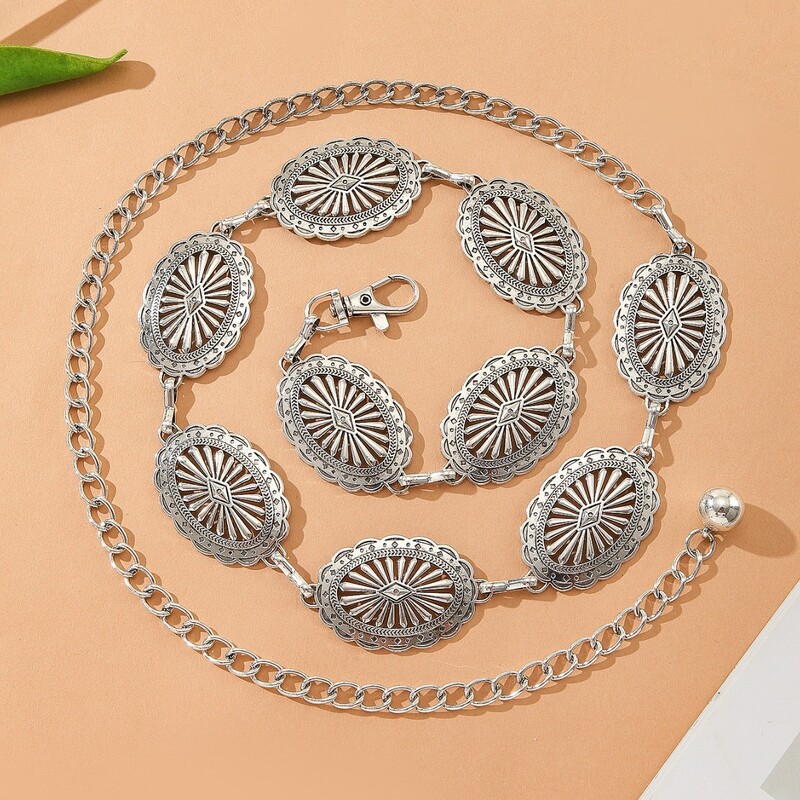 Boho stilski metalni remen s lancem Western Country Cowgirl pojasevi Podesivi metalni pojas s lančićem oko struka za žene