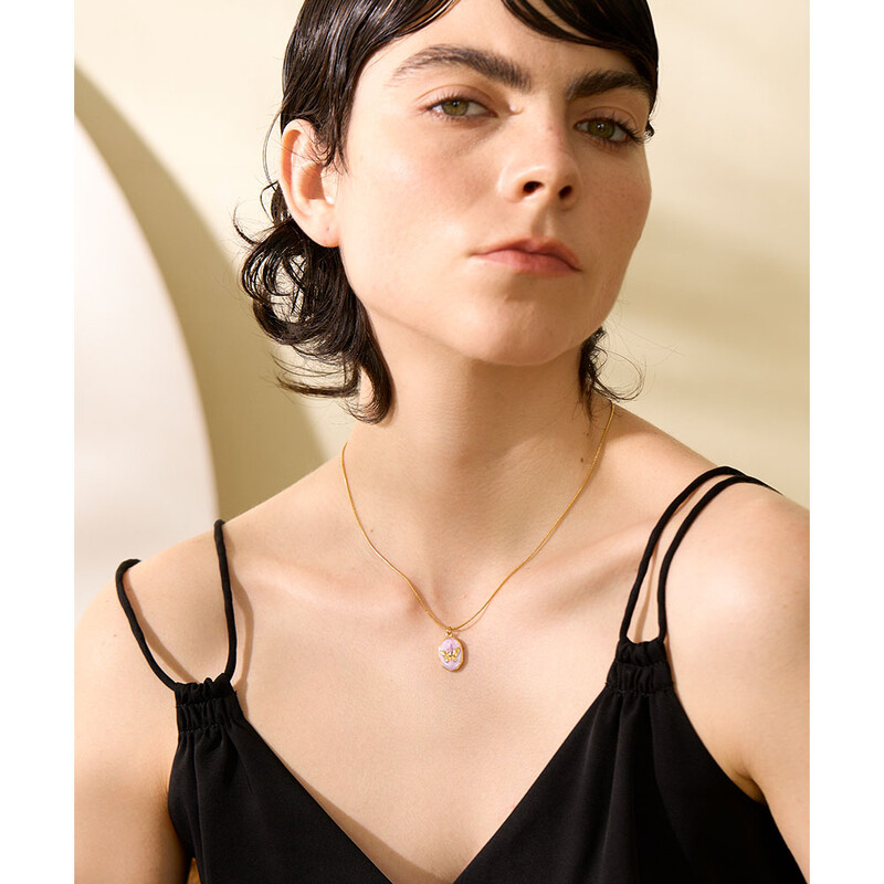 Yhpup Smalț roz fluture aurire pandantiv geometric guler din oțel inoxidabil la modă colier pentru femei coreeană șic bijuterii cadou