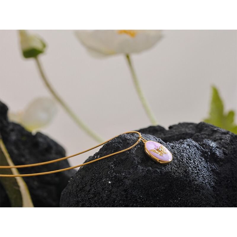 Yhpup Smalț roz fluture aurire pandantiv geometric guler din oțel inoxidabil la modă colier pentru femei coreeană șic bijuterii cadou