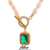 Yhpup prekrasan lančić od prirodnih slatkovodnih bisera od nehrđajućeg čelika, luksuzni kvadratni privjesak od kubičnog cirkonija, ogrlica s privjeskom, vodootporan