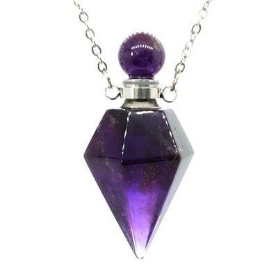 Kristāla smaržu difuzora pudeles kulonu kaklarota sievietēm vīriešiem Dabīgais ametists Rozā kvarca Sešstūra akmens nerūsējošā tērauda ķēde