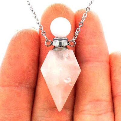 Kristāla smaržu difuzora pudeles kulonu kaklarota sievietēm vīriešiem Dabīgais ametists Rozā kvarca Sešstūra akmens nerūsējošā tērauda ķēde