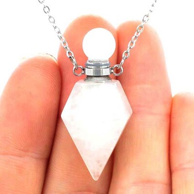 Kristāla smaržu difuzora pudeles kulonu kaklarota sievietēm vīriešiem Dabīgais ametists Rozā kvarca Sešstūra akmens nerūsējošā tērauda ķēde