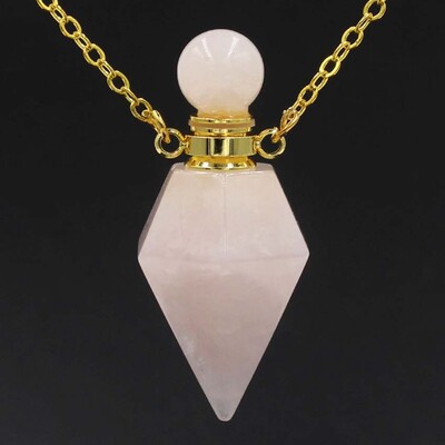 Kristāla smaržu difuzora pudeles kulonu kaklarota sievietēm vīriešiem Dabīgais ametists Rozā kvarca Sešstūra akmens nerūsējošā tērauda ķēde