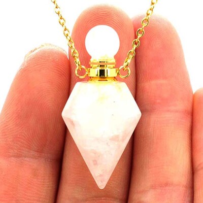 Kristāla smaržu difuzora pudeles kulonu kaklarota sievietēm vīriešiem Dabīgais ametists Rozā kvarca Sešstūra akmens nerūsējošā tērauda ķēde