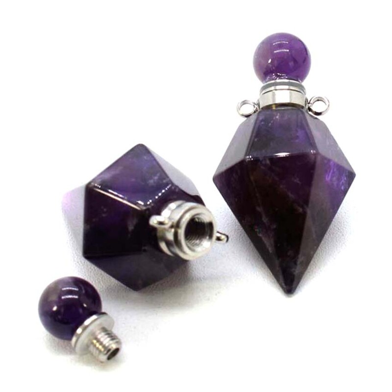 Kristāla smaržu difuzora pudeles kulonu kaklarota sievietēm vīriešiem Dabīgais ametists Rozā kvarca Sešstūra akmens nerūsējošā tērauda ķēde