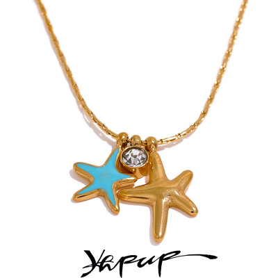 Yhpup Summer Starfish CZ Pandantiv Colier elegant din oțel inoxidabil pentru fată Drăguț de culoare aurie Bijuterii șic rezistente la apă Cadou de petrecere