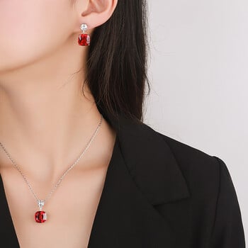 New Trend 12*12mm Lab Ruby Sapphire Drop Σκουλαρίκια κρεμαστό κολιέ Vintage Cocktail Party Εκλεκτά κοσμήματα σετ για γυναικεία αξεσουάρ