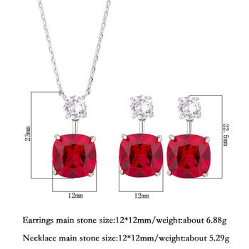 New Trend 12*12mm Lab Ruby Sapphire Drop Σκουλαρίκια κρεμαστό κολιέ Vintage Cocktail Party Εκλεκτά κοσμήματα σετ για γυναικεία αξεσουάρ