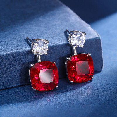 New Trend 12*12mm Lab Rubin Zafír csepp fülbevaló medál nyaklánc Vintage koktélparti finom ékszer szett női kiegészítők