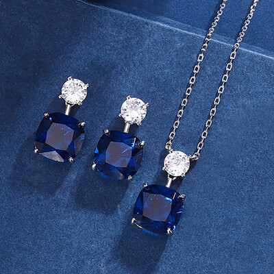 New Trend 12*12mm Lab Rubin Zafír csepp fülbevaló medál nyaklánc Vintage koktélparti finom ékszer szett női kiegészítők