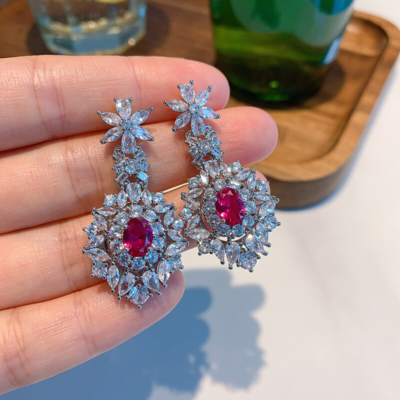 Luxusné šperky s rubínmi a zafírmi pre ženy, diamanty s vysokým obsahom uhlíka, drahokamy, svadobné náušnice, prívesok, náhrdelník, darček k narodeninám.