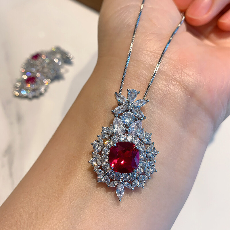 Luxusné šperky s rubínmi a zafírmi pre ženy, diamanty s vysokým obsahom uhlíka, drahokamy, svadobné náušnice, prívesok, náhrdelník, darček k narodeninám.