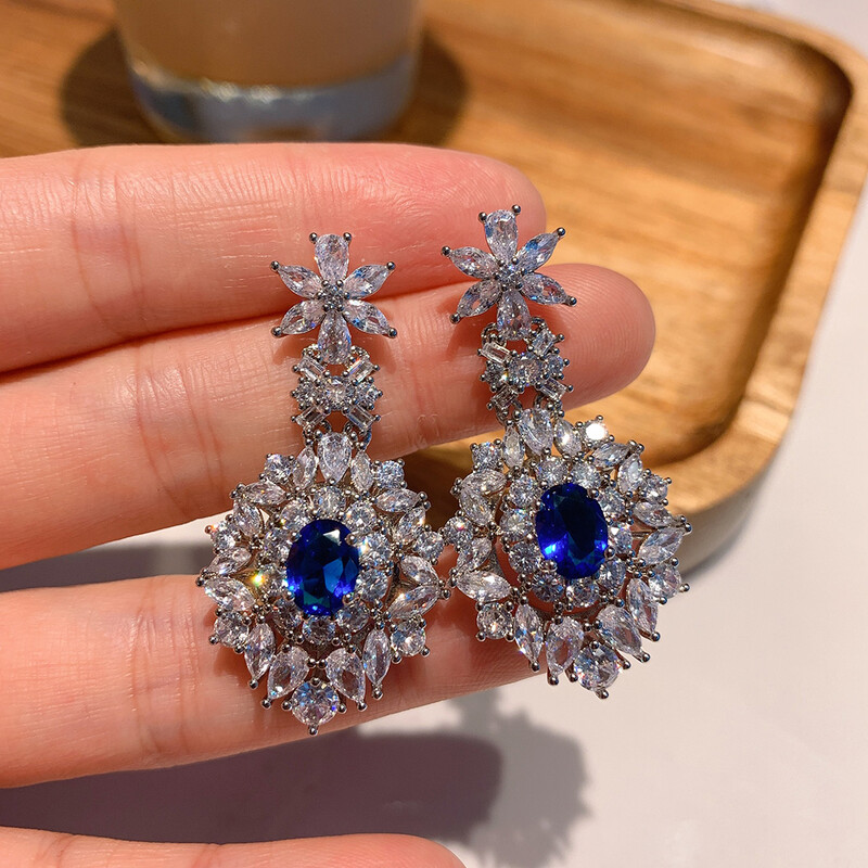 Luxusné šperky s rubínmi a zafírmi pre ženy, diamanty s vysokým obsahom uhlíka, drahokamy, svadobné náušnice, prívesok, náhrdelník, darček k narodeninám.