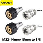 Adaptérová sada pre tlakový čistič Tool Daily, rýchlospojka M22 14 mm/15 mm na 3/8 palca, metrické spojky z nehrdzavejúcej ocele