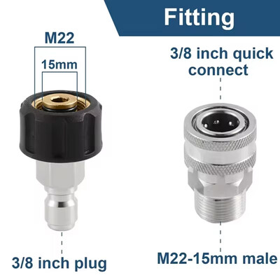 Adaptérová sada pre tlakový čistič Tool Daily, rýchlospojka M22 14 mm/15 mm na 3/8 palca, metrické spojky z nehrdzavejúcej ocele