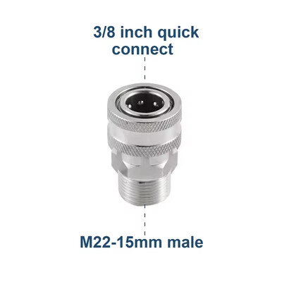 Adaptérová sada pre tlakový čistič Tool Daily, rýchlospojka M22 14 mm/15 mm na 3/8 palca, metrické spojky z nehrdzavejúcej ocele