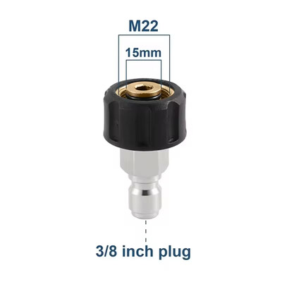 Adaptérová sada pre tlakový čistič Tool Daily, rýchlospojka M22 14 mm/15 mm na 3/8 palca, metrické spojky z nehrdzavejúcej ocele