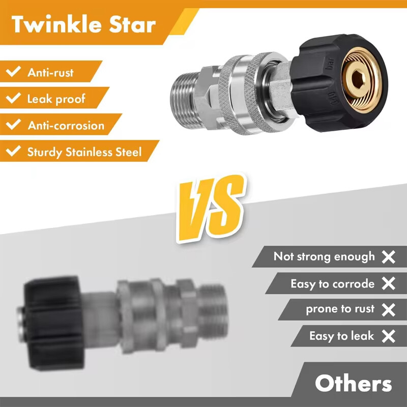 Adaptérová sada pre tlakový čistič Tool Daily, rýchlospojka M22 14 mm/15 mm na 3/8 palca, metrické spojky z nehrdzavejúcej ocele