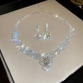 Σκουλαρίκια κολιέ πολυτελείας σε ασημί χρώμα Crystal Water Drop για γυναίκες Σκουλαρίκια με κρεμαστό κολιέ ζιργκόν Σετ νυφικών κοσμημάτων