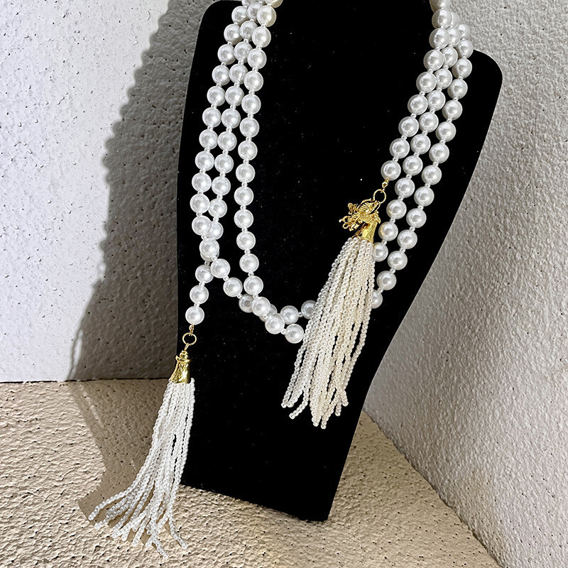 Európai és amerikai Elegáns Elegáns Bojt Gyöngy nyaklánc Női Crossbody hosszú gyapjú lánc Divatékszerek Ajándékok