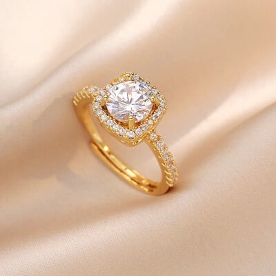 Модно квадратно колие с циркон, обеци, комплект пръстени за жени, луксозен сватбен годежен комплект бижута, блестящи парти бижута, подаръци