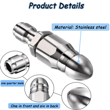 Дюза за канализационна струя за съединител за миене под налягане Неръждаема стомана 1/4 инча Бързо свързване за миене под налягане Накрайник за почистване на канализацията