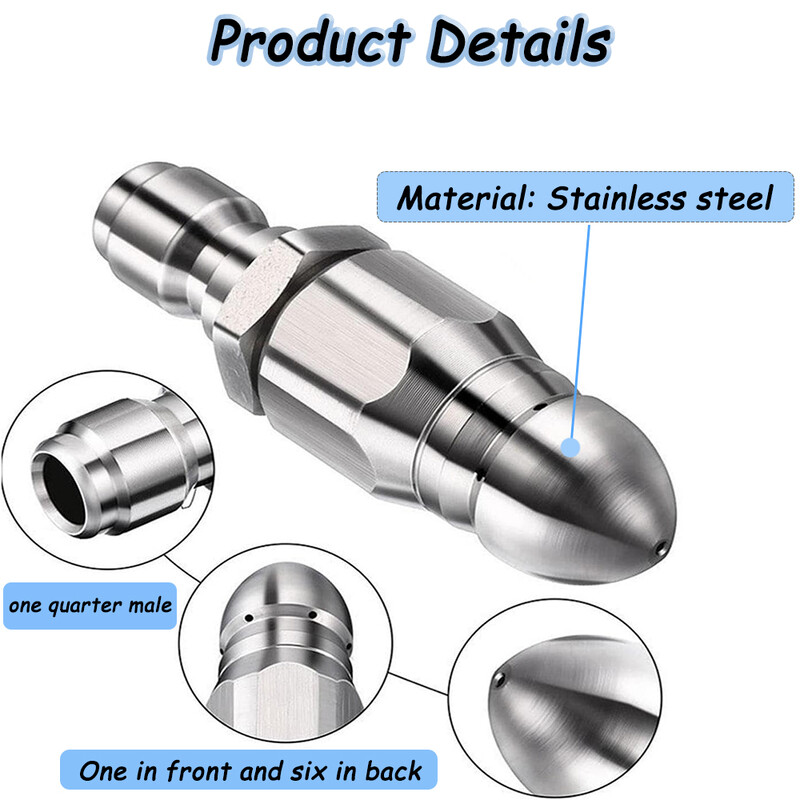 Kanalizacijska mlaznica za konektor tlačnog perača Nehrđajući čelik 1/4 inča Quick Connect visokotlačni perač Savjet mlaznice za čišćenje odvoda