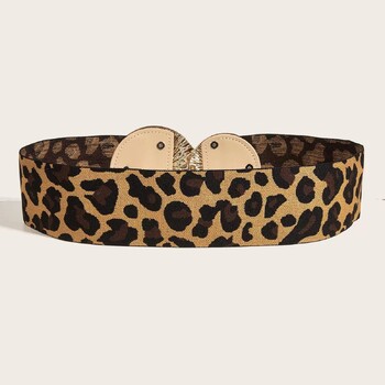 Γυναικεία ελαστική φαρδιά σφραγίδα μέσης Leopard Fashion Παλτό φόρεμα με μεταλλική πόρπη Διακόσμηση Ζώνες κορσέ για γυναίκες Γυναικεία ζώνη μέσης