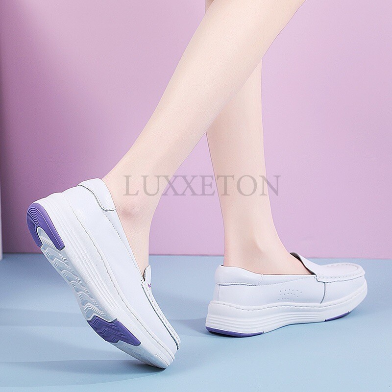 Pantofi plati pentru femei din piele naturală Mocasini pentru femei Mocasini Muncă sănătoasă Merge moale, antiderapante, pantofi pentru asistentă medicală