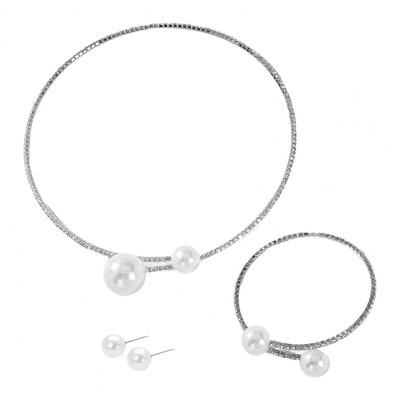 1 szett női ékszer szett műgyöngy polírozott kontraszt színű nyíló strassz test dekoráció állítható fülcsavar kulcscsont nyak