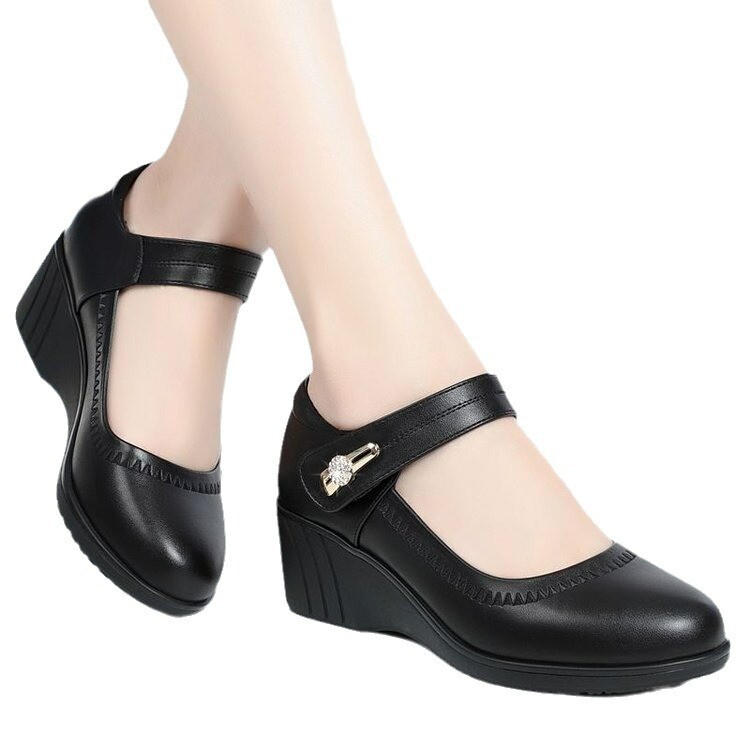 Zapatos De Mujer Női Aranyos Kényelem Csatszíj Fekete Lakkbőr Magasság Megnövelt Cipők Lady Cool Borpiros Sarkú Cipők E818