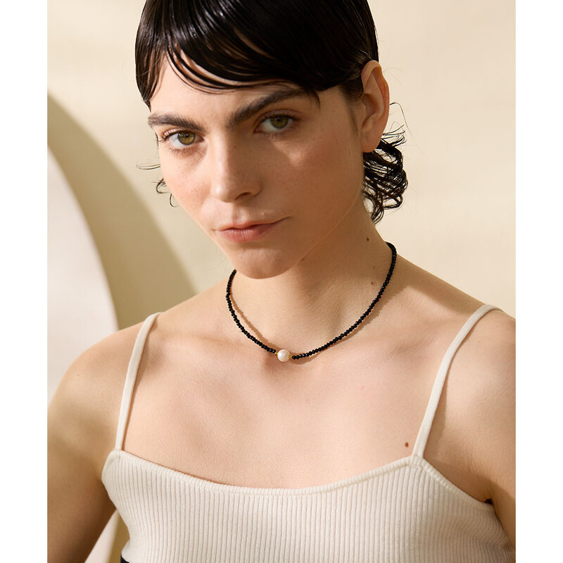 Yhpup fekete kristálygyöngyök lánc rozsdamentes acél természetes gyöngy nyaklánc nőknek kézzel készített kereskedelem divatos egyszerű ékszerek