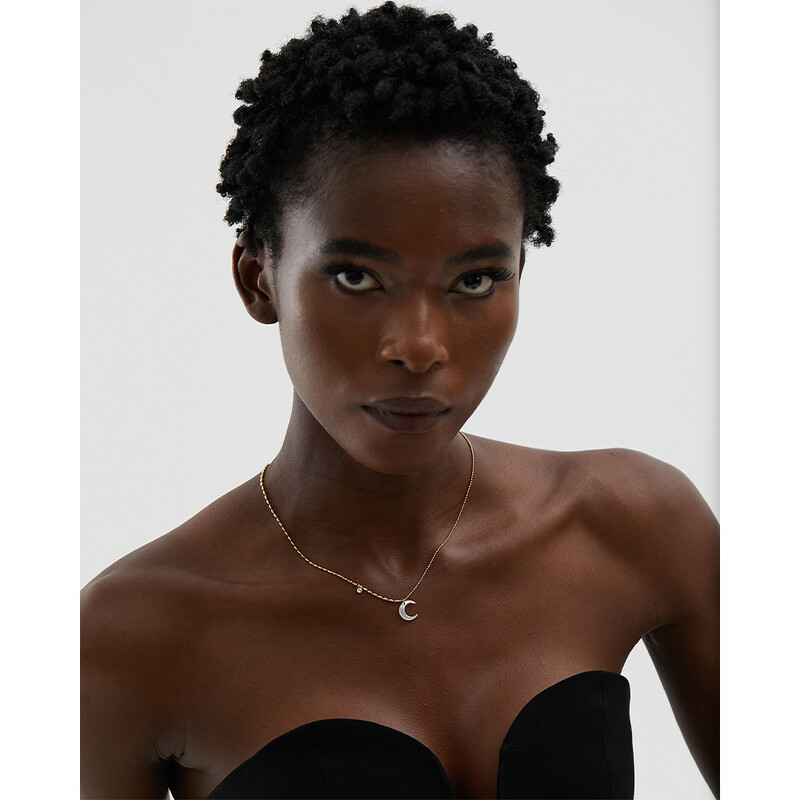 Yhpup Bijela školjka od nehrđajućeg čelika, mjesečev privjesak, šik ogrlica, unikatne perle zlatne boje, lanac, cirkonski ovratnik, šarm, delikatan nakit