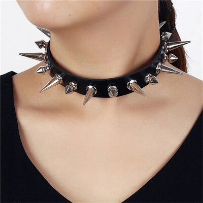 Punk Long Spike Choker mākslīgās ādas apkakle sievietēm vīriešiem Forši lielas kniedes ar radzēm Chocker Goth stila kaklarotas aksesuāri 2024